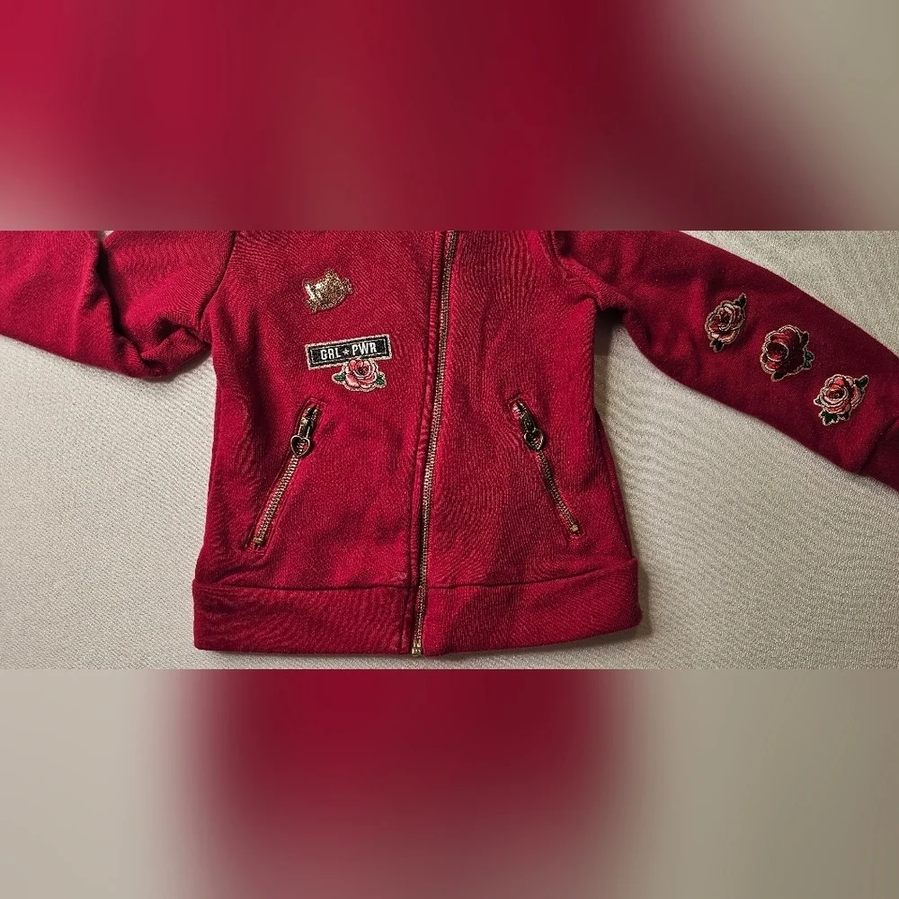 365 Kids Burgundy Jacket Size 4 with Embroidered Patches